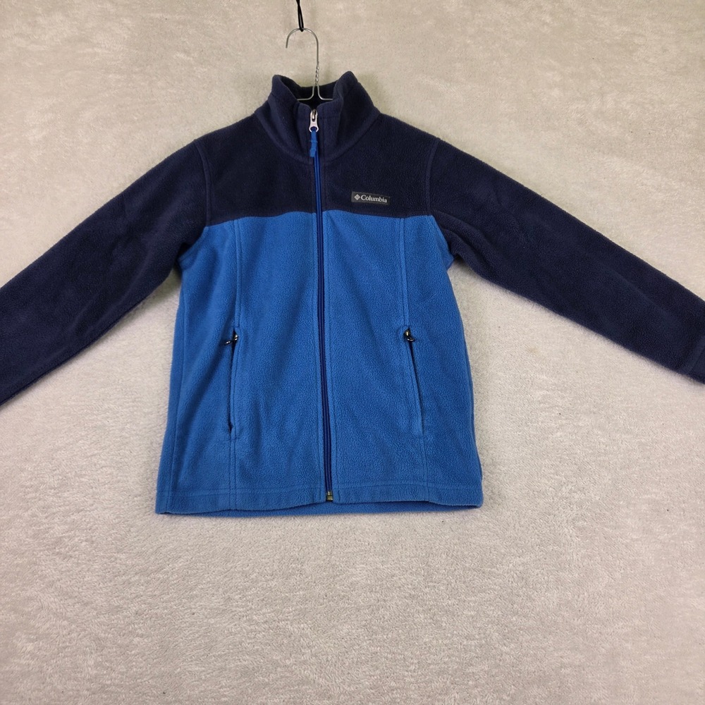 Columbia Youth Boys Small 8 Full Zip Fleece Jacket Blue Navy Colorblock 4418